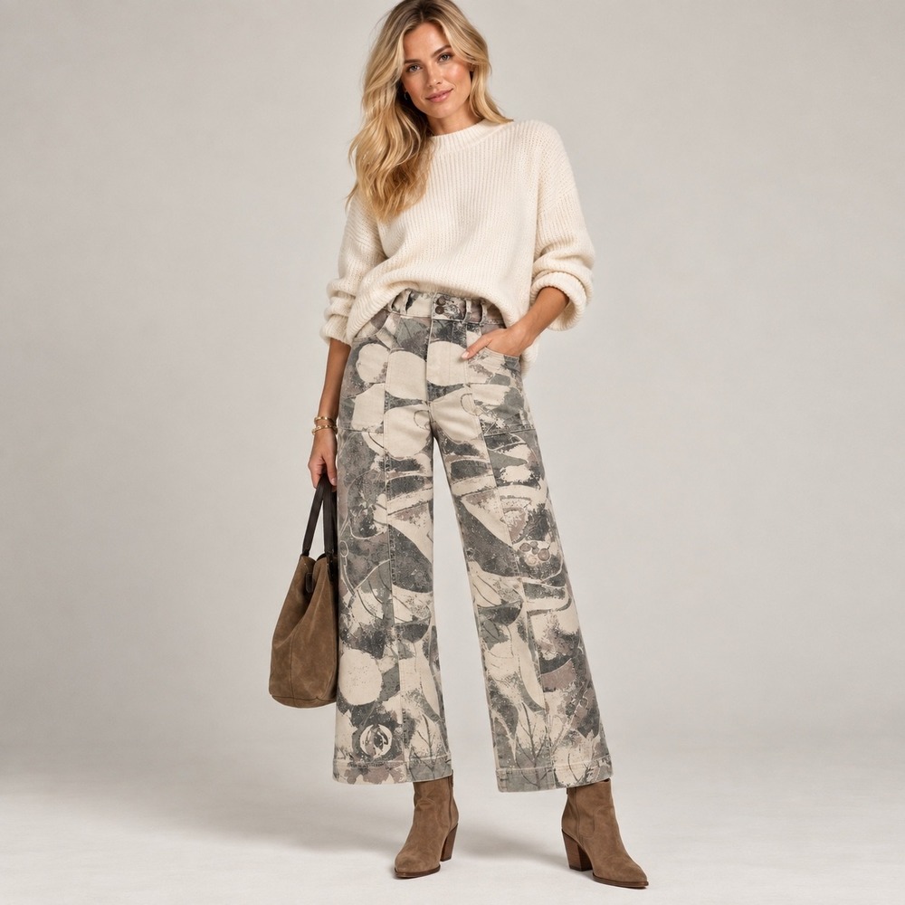 Anthropologie Pilcro Skipper Wide Leg Camo Pants Womens Size 30 Grey Streetwear